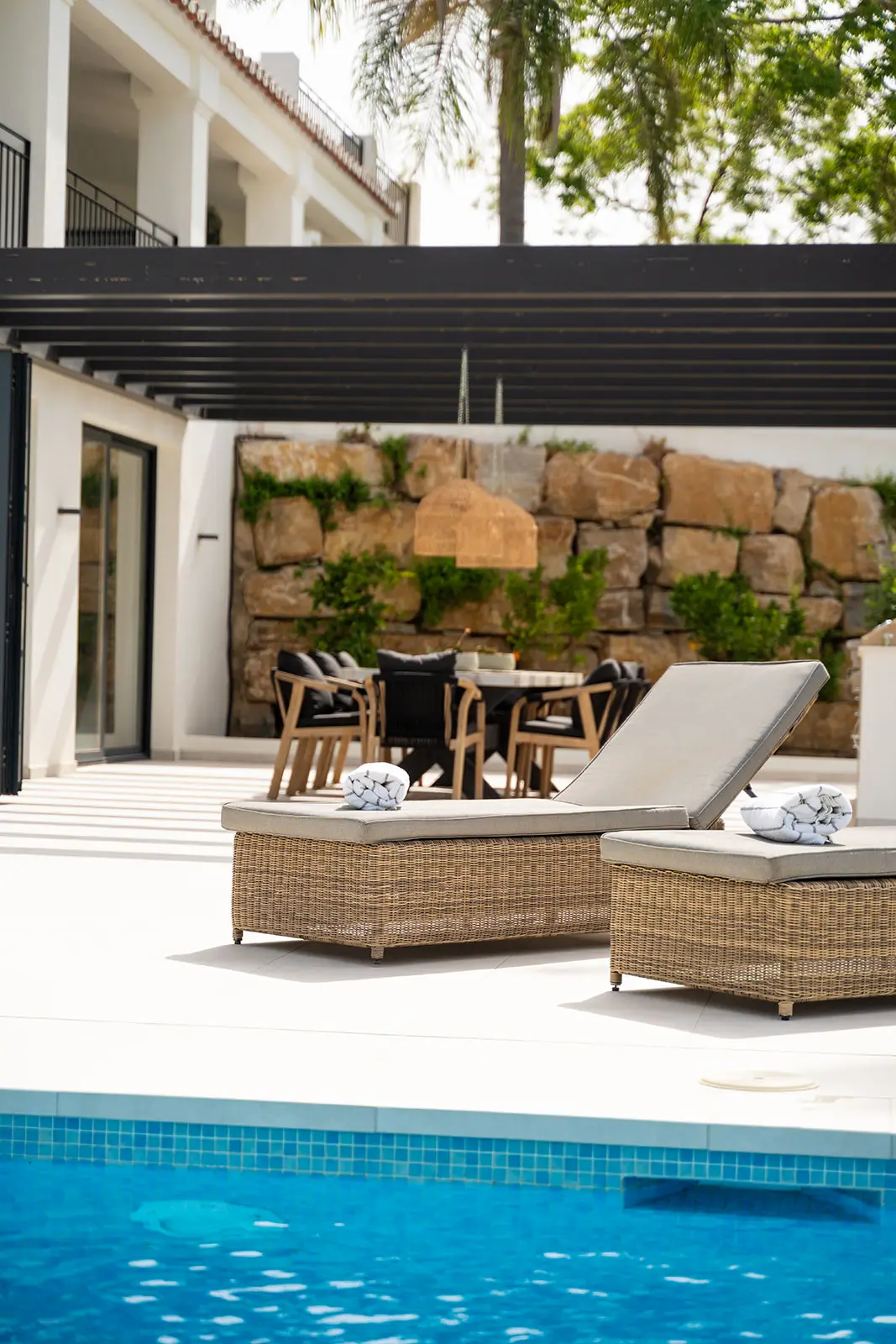 Pool terrace and garden of a villa on the Costa del Sol